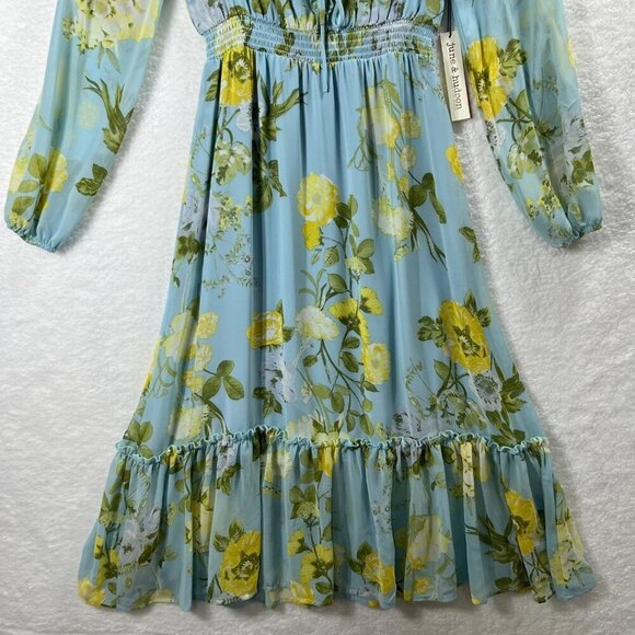 NWT June Hudson M Womens Maxi Dress Chiffon Ruffle Hem Smocked Waist Fairycore - Picture 6 of 16